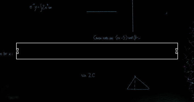 Image of mathematical equations over network of connections on black background