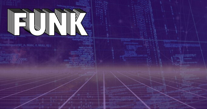 Image of funk text and data processing over black background - Powered by Adobe