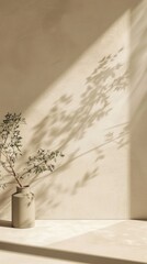 Tree silhouette against wall, with shadow adding visual interest and dimension