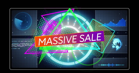 Image of data processing over massive sale text