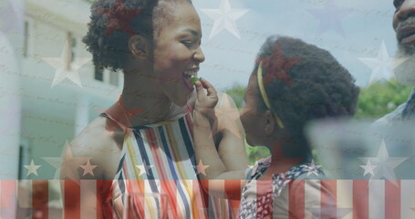 Image of usa flag over happy african american family