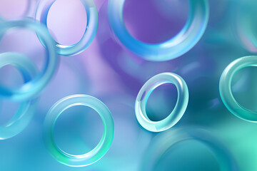 Transparent 3D circles floating on a soft blue and purple gradient background