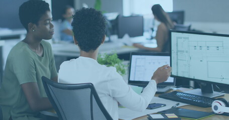 Image of data processing over diverse business people in office