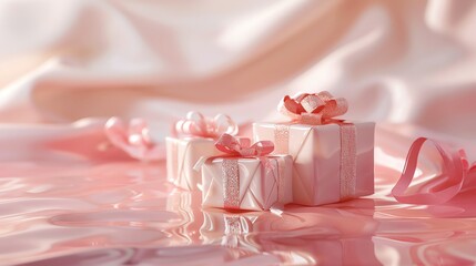 Professional product photography, hyperdetailed precious little gift objects forming nice modern aesthetics composition, PINK colors