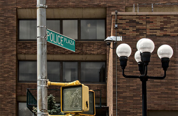 police plaza street sign downtown manhattan new york city (one headquarters) cops