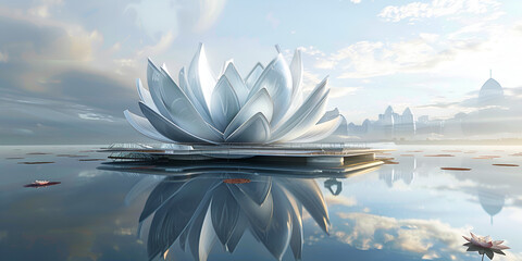 A giant lotus flower at the lakes center bloom - obrazy, fototapety, plakaty