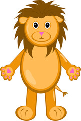 Funny friendly greeting lion for kids and children, African humorous safari animal mascot. Isolated vector lion clipart in watercolor style.