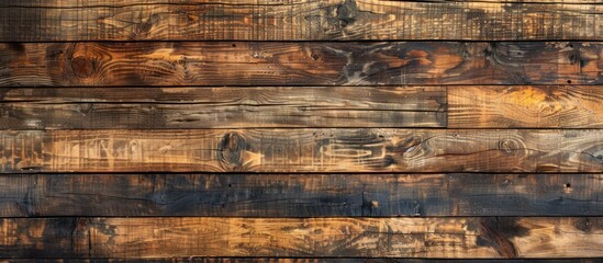 A detailed close up view of a rustic wooden wall, showcasing the natural wood texture and grain.