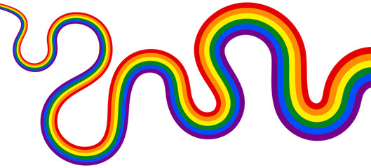 Obraz premium Abstract winding Pride flag isolated on a transparent background. Flag for pride month. Vector illustration