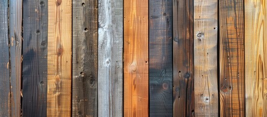A close up view of a wooden fence with various colors and textures, showcasing the intricate details of each individual panel.
