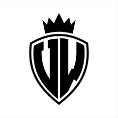 VW Letter monogram shield and crown outline shape with black and white color design