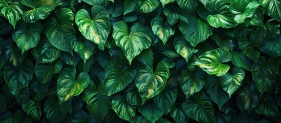 dark green plants growing on a lush foliage wall, showcasing the vibrant shades of green and intricate textures of the leaves.