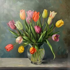 Bouquet of tulips in a glass vase
