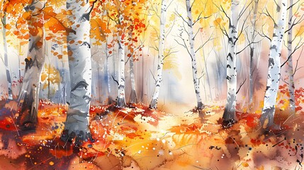 Watercolor painting autumn leaves in water