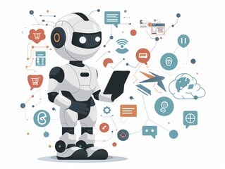 Robot AI with technology digital marketing concept