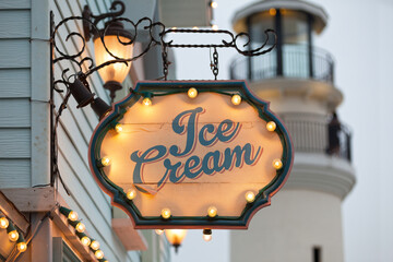 Illuminated ice cream parlor sign