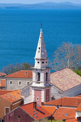 Fototapeta premium Aerial view of the Bell tower of the St. Francis church and convent in Zadar