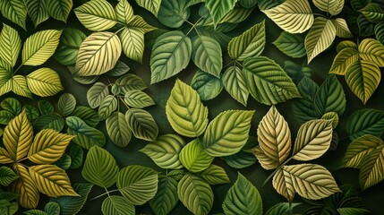 Botanical Illustrations: A photo of a detailed botanical illustration featuring a variety of leaves