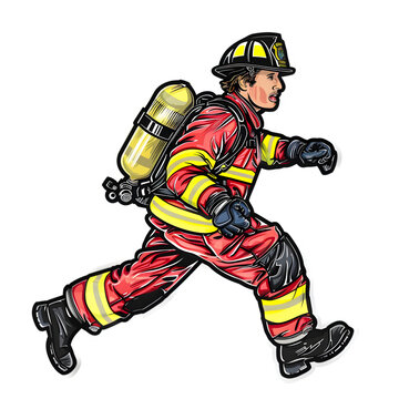 sticker design of (running firefighters)