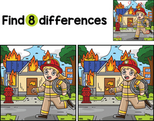 Firefighter Building on Fire Find The Differences