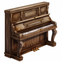 Fototapeta na wymiar 2D video game asset, Piano. Single object, white background