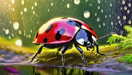 Nature's Dance: Atmospheric Ladybug with Alcohol Accents