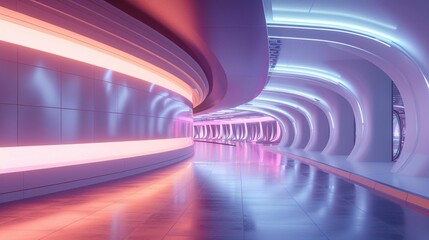 Future Haven: A Captivating 3D Rendering of an Empty, Expansive Terminal, Radiating Soft Light and Adorned with Futuristic Style, Offering a Glimpse into Tomorrow's Transit Architecture and Design 