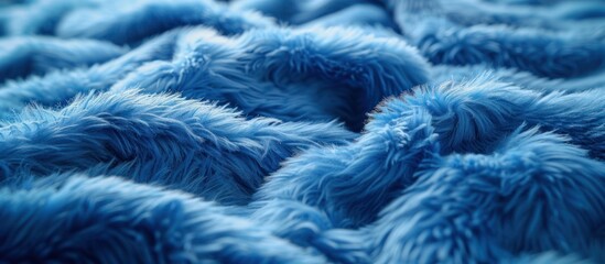 Detailed view of a soft and fluffy blue fabric used for furniture or upholstery, showcasing its texture and color.