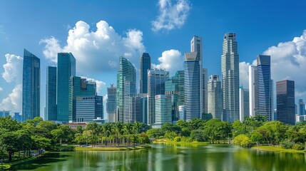 Fototapeta na wymiar Global Business: A photo of a city skyline with skyscrapers