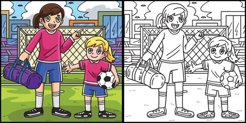 Girl and Senior Soccer Player Colored Illustration