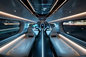Daily commute in a hyperloop, passengers connected to virtual worlds