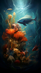 Fototapeta na wymiar Underwater world. Underwater world with corals and fish.