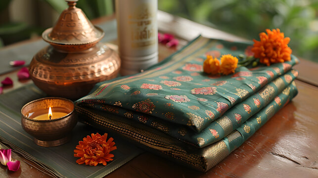 Indian Traditional green color Silk saree with pallu