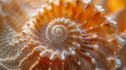 Textures and Patterns: A photo macro close-up of the intricate patterns and textures on a seashell,