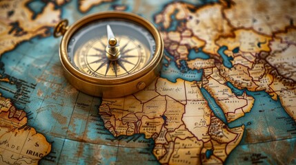 Travel and Tourism: A photo of a globe with a compass and a map