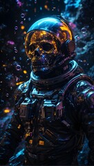 Skeleton astronaut in space