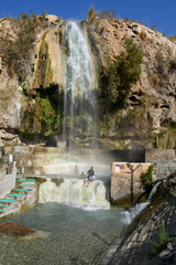 View at Ma'In thermal spring waterfall in Jordan - 785405311