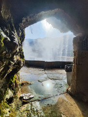View at Ma'In thermal spring waterfall in Jordan - 785405324