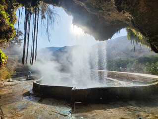 View at Ma'In thermal spring waterfall in Jordan - 785405325