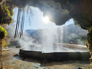 View at Ma'In thermal spring waterfall in Jordan - 785405331