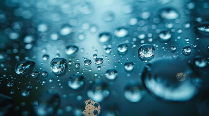 Water Droplets: A macro close-up photo of water droplets on a windowpane - obrazy, fototapety, plakaty