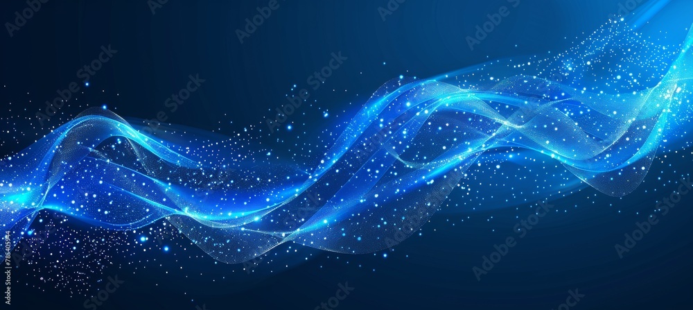 Poster data flow network linking stream and particle wave symbolizing information technology