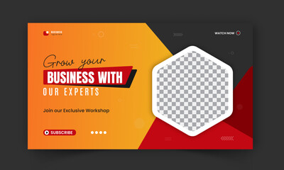 Modern and business workshop promotion YouTube video thumbnail design, editable corporate, creative YouTube live stream video social media cover, red and orange shape web banner template
