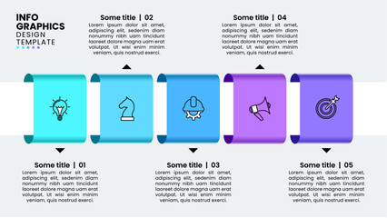 Infographic template. 5 ribbons in a row with icons - obrazy, fototapety, plakaty