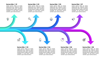 Infographic template. Branched arrow with 8 steps