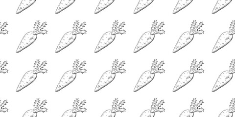seamless pattern. the pattern. seamless. vegetables. an engraving of vegetables. an engraving. beautiful background for menus and banners. beet. leaves. carrot. natural. black lines. strokes.