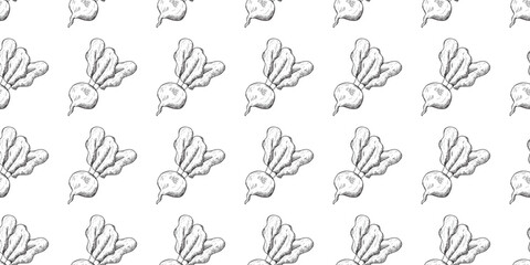 seamless pattern. the pattern. seamless. vegetables. an engraving of vegetables. an engraving. beautiful background for menus and banners. beet. leaves. carrot. natural. black lines. strokes.