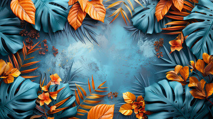 Summer concept design, abstract illustration with jungle exotic leaves. - obrazy, fototapety, plakaty