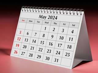 May 2024 calendar. One page of annual business desk monthly calendar