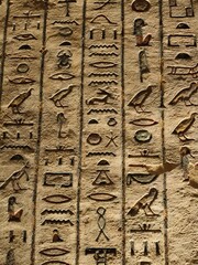 Hyerogliphs on the wall of ancient tombs from Valley of the Kings, Egypt